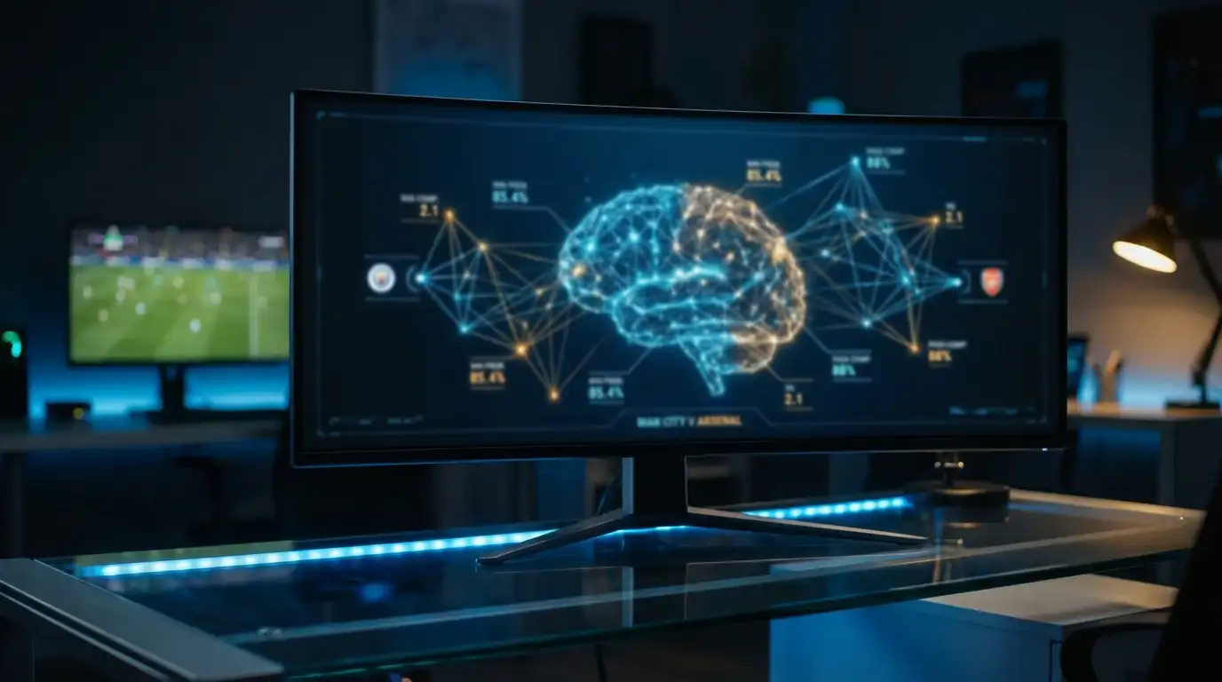 Abstrakte Darstellung von künstlicher Intelligenz und Datenverarbeitung für Fußball-Prognosen